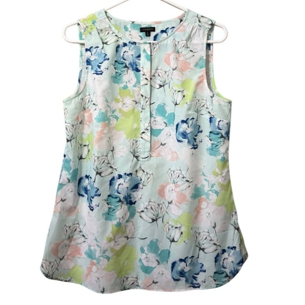 Talbots Women Sleeveless Shirt Size 8 Floral Buttons Polyester Lightweight Beach